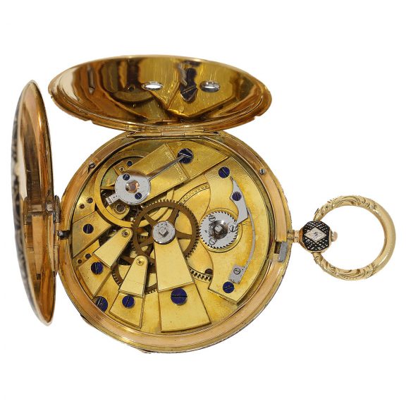 French 18K gold and enamel open faced Lépine watch Circa 1830 French 18K gold and enamel open faced Lépine watch Circa 1830