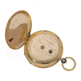 French 18K gold and enamel open faced Lépine watch Circa 1830