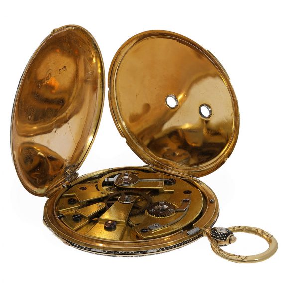 French 18K gold and enamel open faced Lépine watch Circa 1830 French 18K gold and enamel open faced Lépine watch Circa 1830