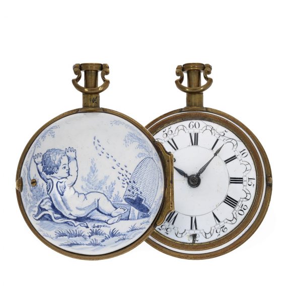 German metal verge watch with porcelain imitation Circa 1715