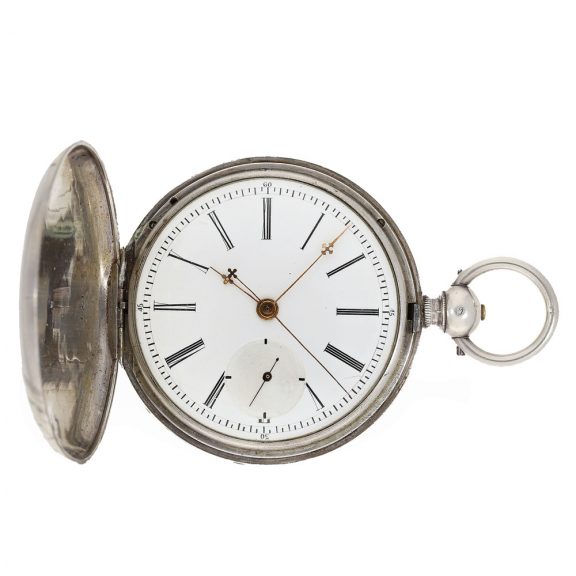 Swiss silver hunting cased duplex with diablotine Circa 1860