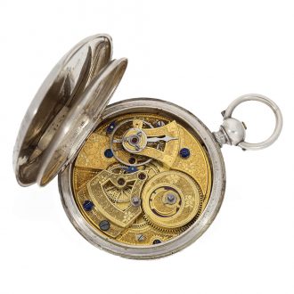 Swiss silver hunting cased duplex with diablotine Circa 1860
