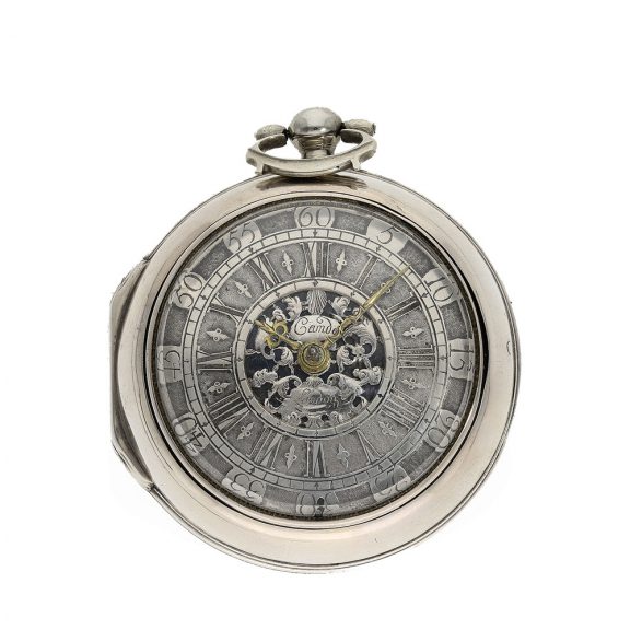 English silver pocket watch with astronomical calendar Circa 1736