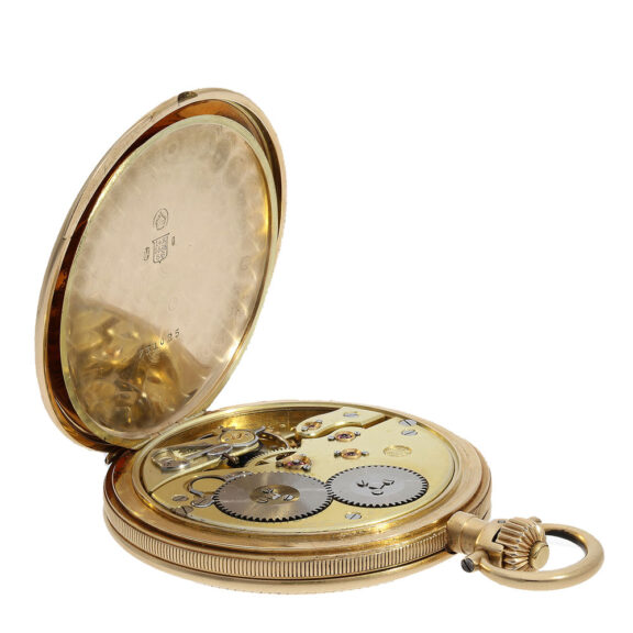 The precision lever escapement, screwed gold chatons and fine adjustment in the movement of this pocket watch are a testament to the skill of the craftsmen who made it. The precision lever escapement, screwed gold chatons and fine adjustment in the movement of this pocket watch are a testament to the skill of the craftsmen who made it.