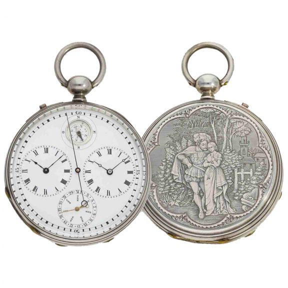 Large Swiss silver open faced astronomical deck watch Circa 1860 Large Swiss silver open faced astronomical deck watch Circa 1860