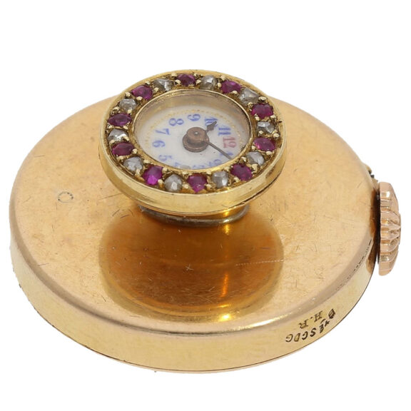 French decorative gold and stone set buttonhole watch Circa 1900 French decorative gold and stone set buttonhole watch Circa 1900