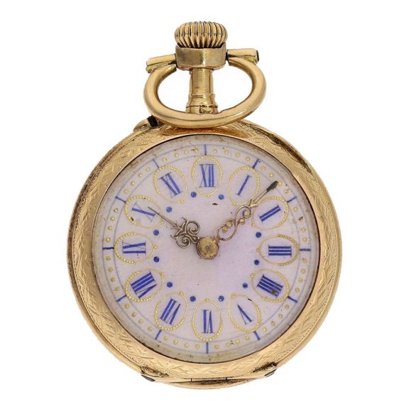 Swiss 18 carat gold and enamel Art Nouveau pocket watch Circa 1900 Swiss 18 carat gold and enamel Art Nouveau pocket watch Circa 1900