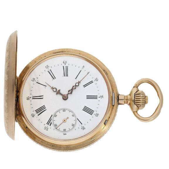 Magnificently engraved gold hunting case pocket watch with Renaissance case Circa 1890