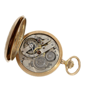 The movement has an anchor chronometer escapement with 16 jewels and a particularly long regulator hand and special balancing anchor