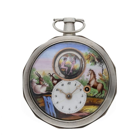 Large French silver verge watch with Adam & Eve automaton Circa 1790