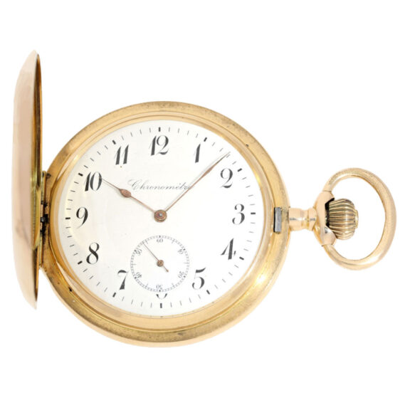 Swiss engine turned gold hunter case pocket watch Circa 1900 Swiss engine turned gold hunter case pocket watch Circa 1900