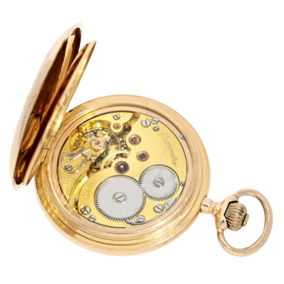 Swiss engine turned gold hunter case pocket watch Circa 1900 Swiss engine turned gold hunter case pocket watch Circa 1900