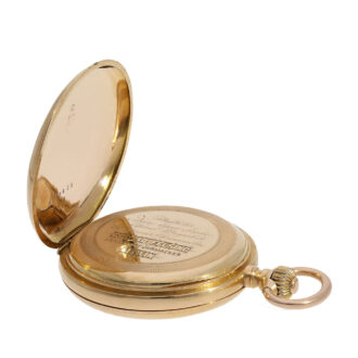 This watch, made of 18 Carat gold, has a half hunting case with a signed dust cover