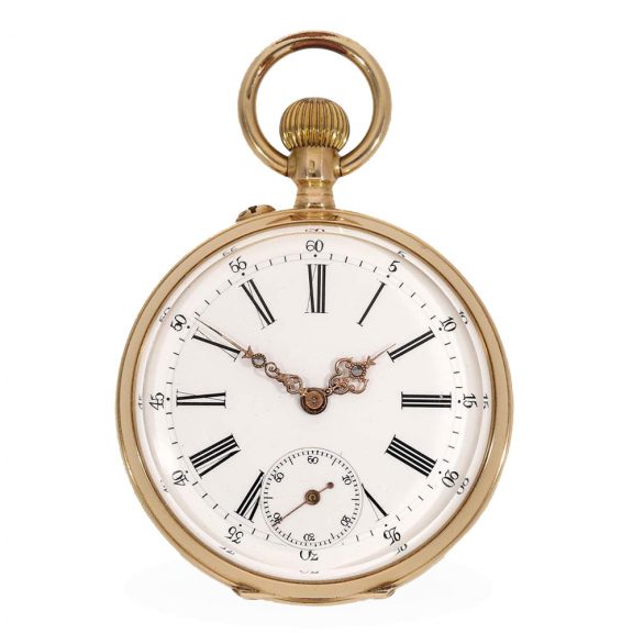 German 14 carat gold pocket watch with magnificent engraving Circa 1890