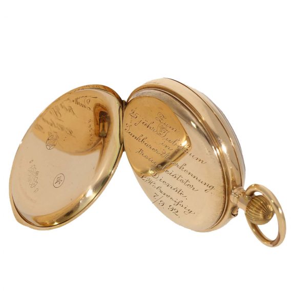 German 14 carat gold pocket watch with magnificent engraving Circa 1890 German 14 carat gold pocket watch with magnificent engraving Circa 1890