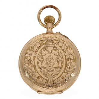 German 14 carat gold pocket watch with magnificent engraving Circa 1890