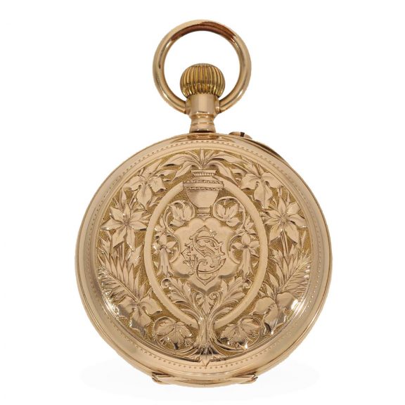 German 14 carat gold pocket watch with magnificent engraving Circa 1890 German 14 carat gold pocket watch with magnificent engraving Circa 1890