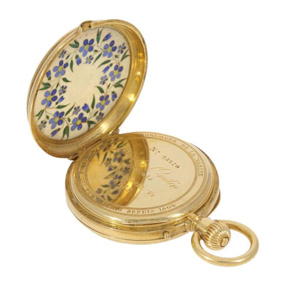French 18 Carat gold and enamel pocket watch for Chinese market Circa 1870 French 18 Carat gold and enamel pocket watch for Chinese market Circa 1870