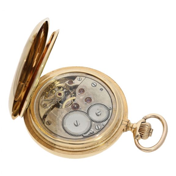 Swiss 14 Carat gold full hunter case watch with chronometer escapement Circa 1900 Swiss 14 Carat gold full hunter case watch with chronometer escapement Circa 1900