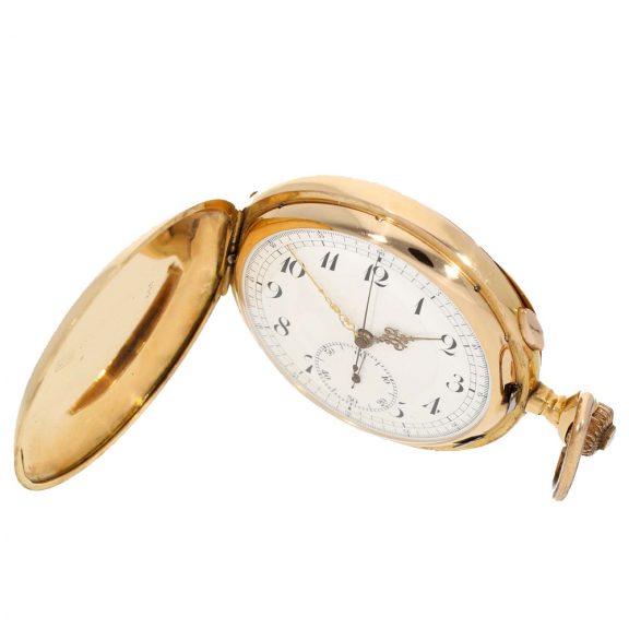 Swiss 18 carat gold full hunter cased watch with repeater Circa 1900 Swiss 18 carat gold full hunter cased watch with repeater Circa 1900