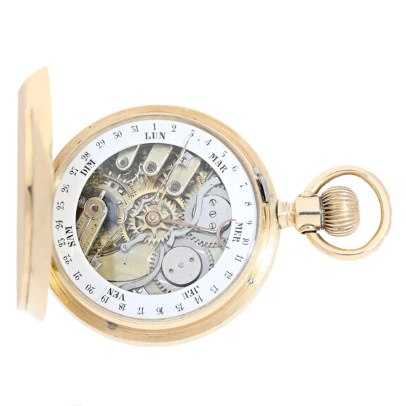 Swiss gold lever with backside calender Circa 1880 Swiss gold lever with backside calender Circa 1880