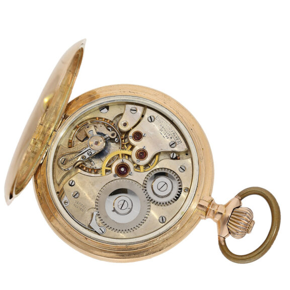 The movement quality of this pocket watch is exceptional, boasting Geneva Striping decoration, a nickel plated export version lever escapement, screwed gold chatons, and a fine adjustment The movement quality of this pocket watch is exceptional, boasting Geneva Striping decoration, a nickel plated export version lever escapement, screwed gold chatons, and a fine adjustment