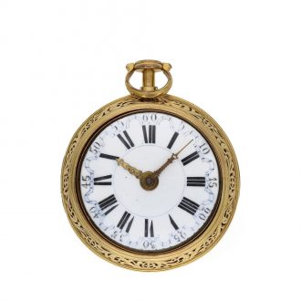 English gilt clockwatch with quarter hour self strike Circa 1770