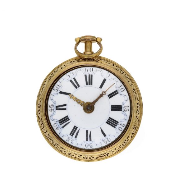 English gilt clockwatch with quarter hour self strike Circa 1770