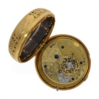 English gilt clockwatch with quarter hour self strike Circa 1770