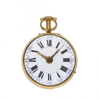 English gilt clockwatch with quarter hour self strike Circa 1770