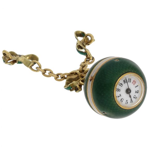 Swiss gold and green enamel Boule de Genève watch Circa 1890 Swiss gold and green enamel Boule de Genève watch Circa 1890