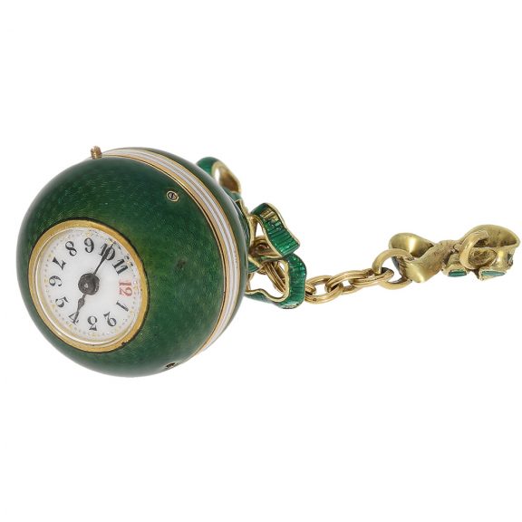 Swiss gold and green enamel Boule de Genève watch Circa 1890 Swiss gold and green enamel Boule de Genève watch Circa 1890
