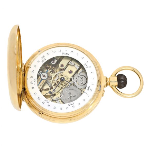 Swiss gold hunting cased ankerchronometer with calendar Circa 1870 Swiss gold hunting cased ankerchronometer with calendar Circa 1870
