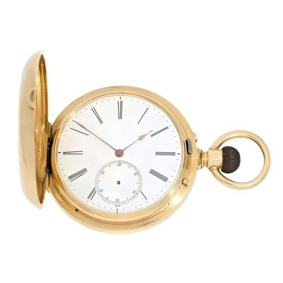Swiss gold hunting cased anker chronometer with calendar Circa 1870