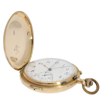 The very well preserved white enamel dial with red gold hands