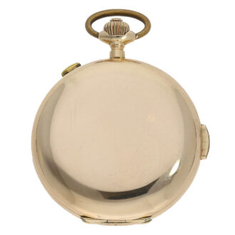 This full hunting case watch boasts a 14 Carat gold plain casing
