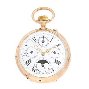 Swiss 18K gold astronomical calendar watch Circa 1880