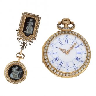 French 18 Carat gold watch with valuable chatelaine and brooch Circa 1880 French 18 Carat gold watch with valuable chatelaine and brooch Circa 1880