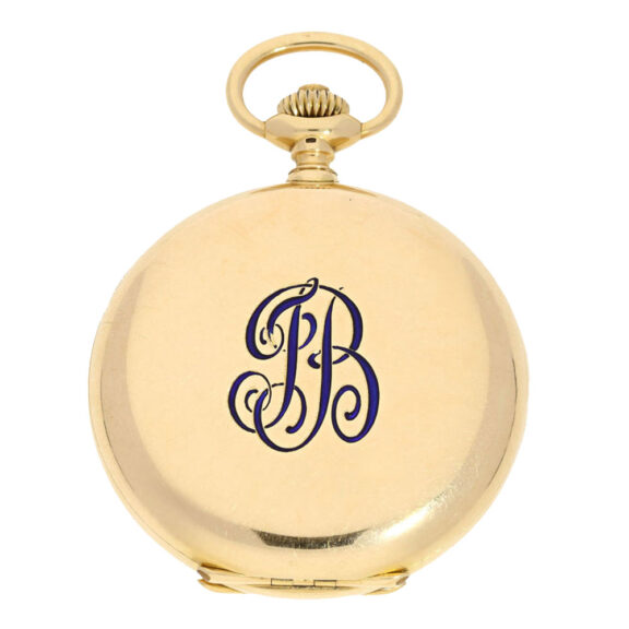 Swiss gold lever with a beautiful bleu monogram Circa 1900 Swiss gold lever with a beautiful bleu monogram Circa 1900