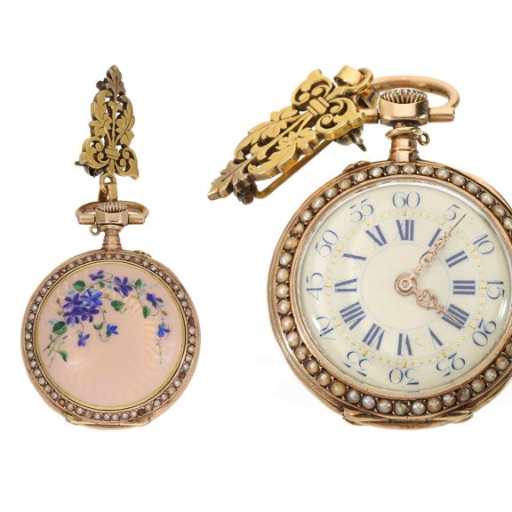 Swiss 14 Carat red gold and enamel precision pocket watch Circa 1897 Swiss 14 Carat red gold and enamel precision pocket watch Circa 1897