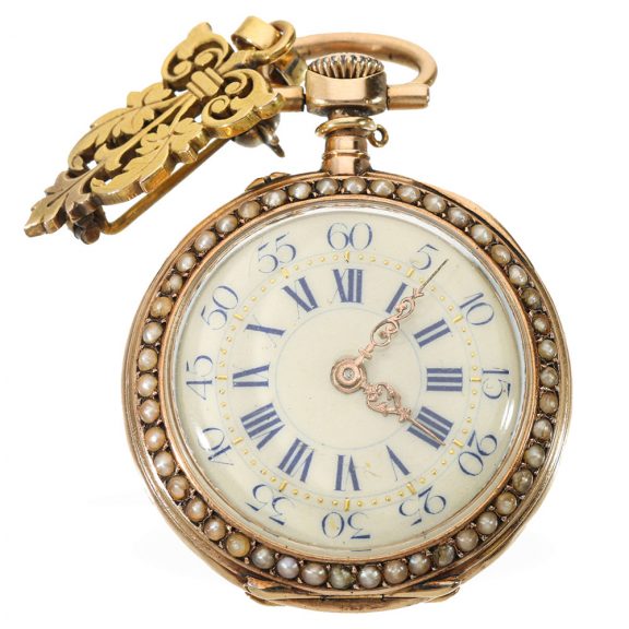 Swiss 14 Carat red gold and enamel precision pocket watch Circa 1897