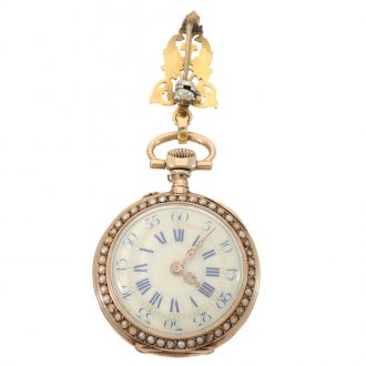 Swiss 14 Carat red gold and enamel precision pocket watch Circa 1897