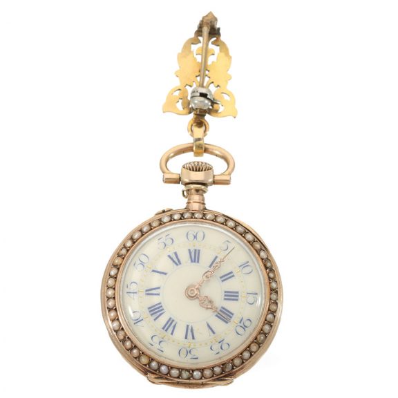 Swiss 14 Carat red gold and enamel precision pocket watch Circa 1897 Swiss 14 Carat red gold and enamel precision pocket watch Circa 1897
