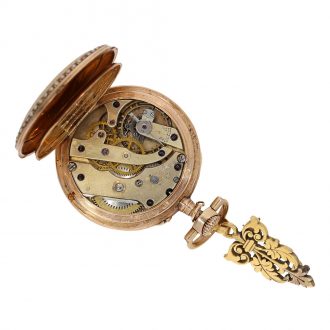 Swiss 14 Carat red gold and enamel precision pocket watch Circa 1897