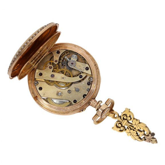 Swiss 14 Carat red gold and enamel precision pocket watch Circa 1897 Swiss 14 Carat red gold and enamel precision pocket watch Circa 1897