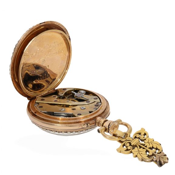 Swiss 14 Carat red gold and enamel precision pocket watch Circa 1897 Swiss 14 Carat red gold and enamel precision pocket watch Circa 1897