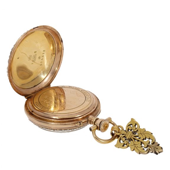 Swiss 14 Carat red gold and enamel precision pocket watch Circa 1897 Swiss 14 Carat red gold and enamel precision pocket watch Circa 1897