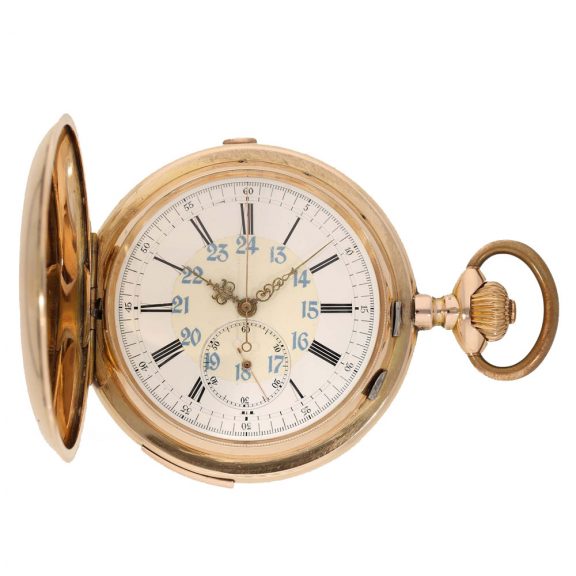 14 Carat gold large and complicated full hunter case watch Circa 1900