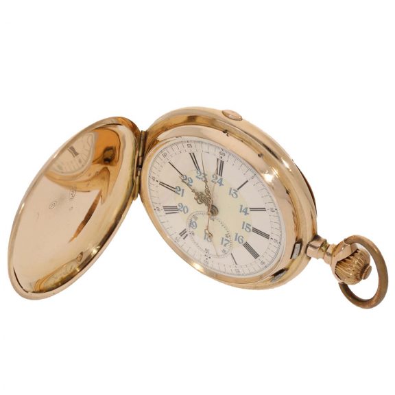 14 Carat gold large and complicated full hunter case watch Circa 1900 14 Carat gold large and complicated full hunter case watch Circa 1900
