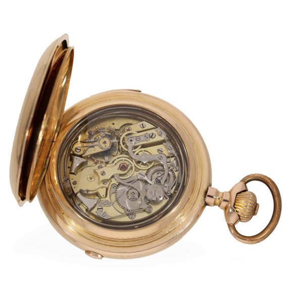 14 Carat gold large and complicated full hunter case watch Circa 1900 14 Carat gold large and complicated full hunter case watch Circa 1900